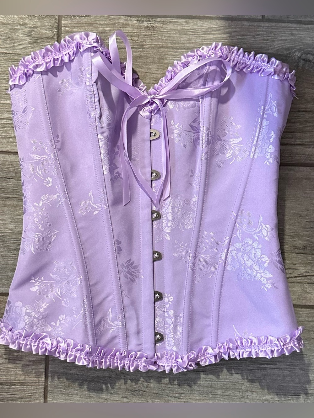 Vibrant Lavender Purple Brocade Satin Lace-Up Corset Top 🔮✨